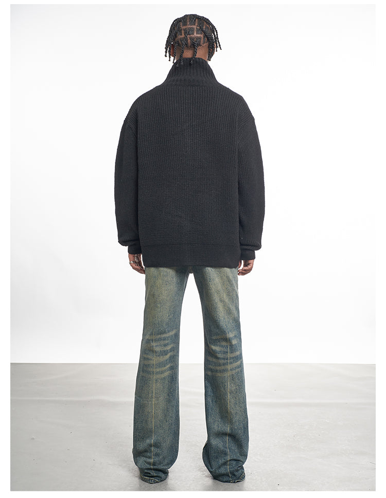 F3F Select High Neck Collar Button Knit Cardigan | Face 3 Face