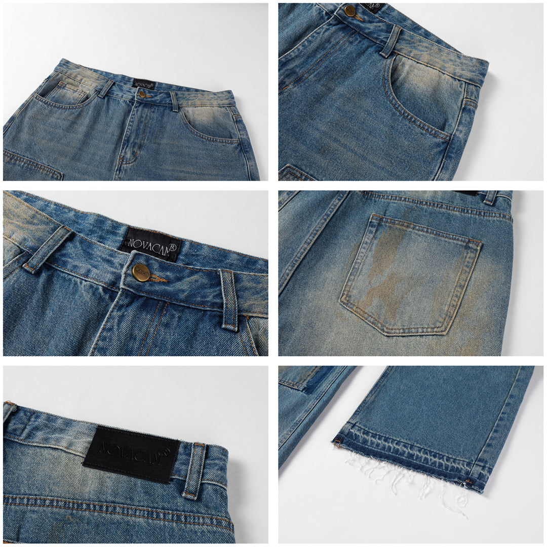 NOVACAM Washed Distressed Double Knee Jeans | Face 3 Face