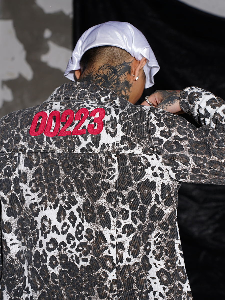TGFCLUB 223 Leopard Full Print Slim Denim Jacket | Face 3 Face