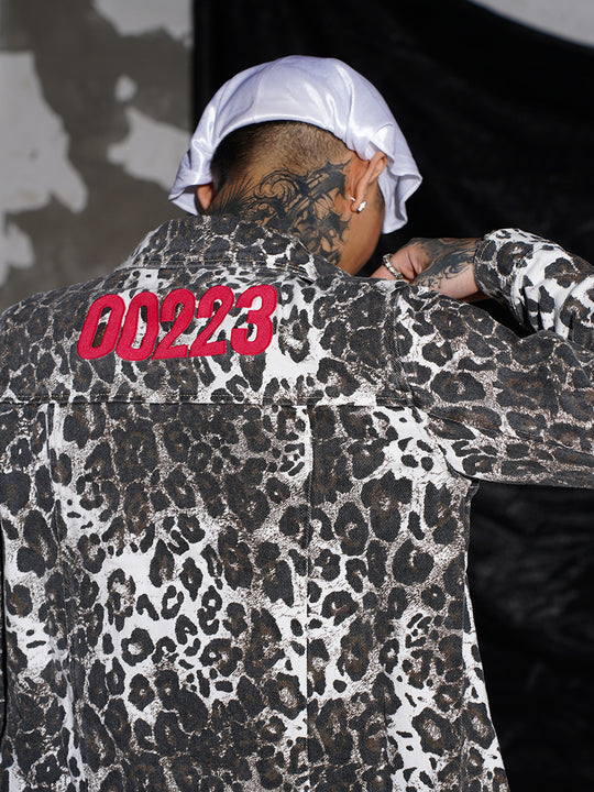 TGFCLUB 223 Leopard Full Print Slim Denim Jacket | Face 3 Face