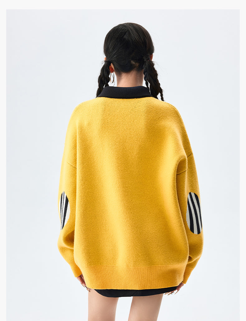 MEDM Patchwork Striped Elbow Knit Sweater | Face 3 Face