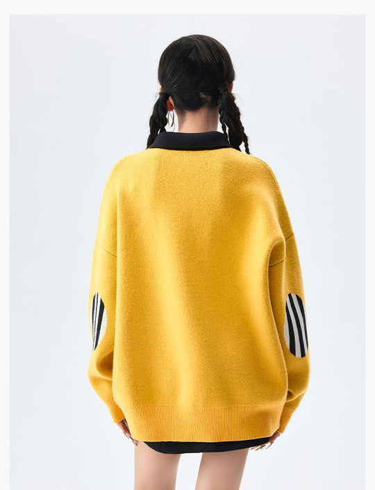 MEDM Patchwork Striped Elbow Knit Sweater | Face 3 Face