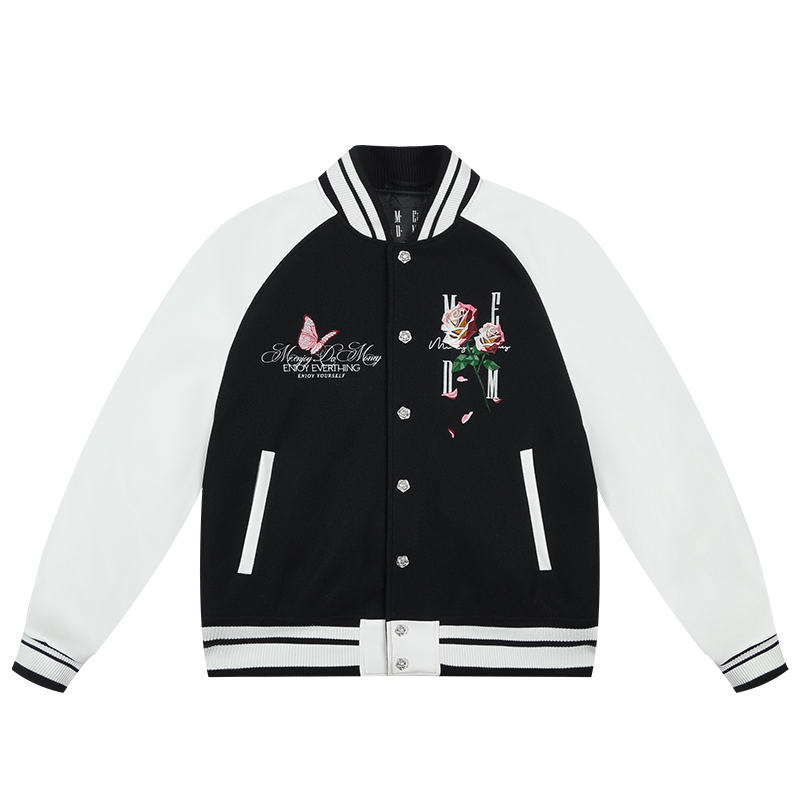 MEDM Rose Button Embroidery Varsity Jacket | Face 3 Face