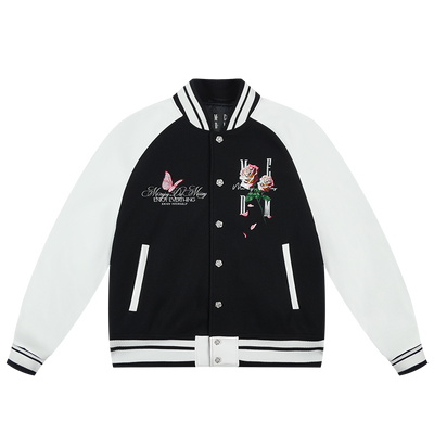 MEDM Rose Button Embroidery Varsity Jacket | Face 3 Face