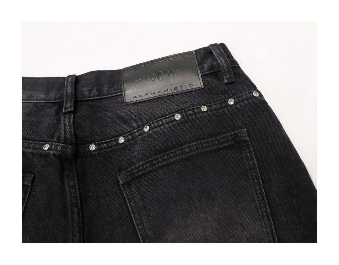 KARMANISTIC Diamond Studded Washed Wide Leg Jeans | Face 3 Face