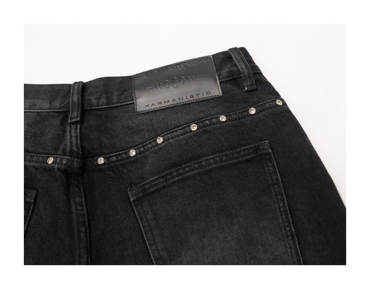 KARMANISTIC Diamond Studded Washed Wide Leg Jeans | Face 3 Face