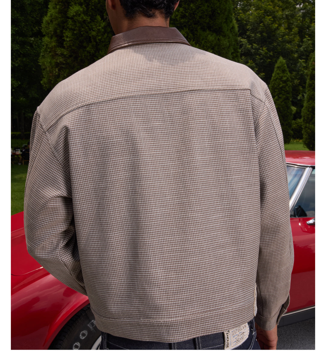 S45 Plaid Pearl Button Leather Lapel Short Jacket | Face 3 Face