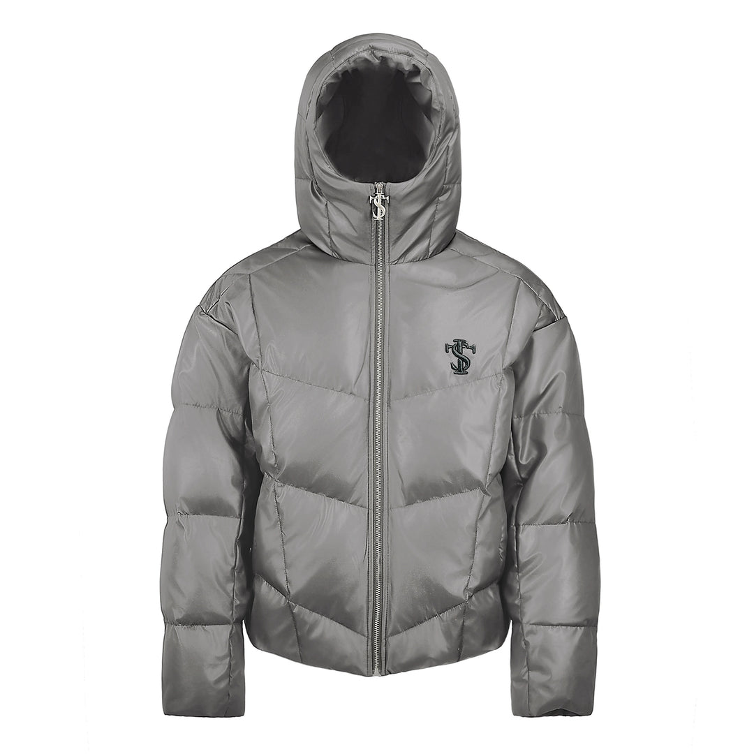 Small Town Kid Metallic Shiny Hooded Down Jacket | Face 3 Face