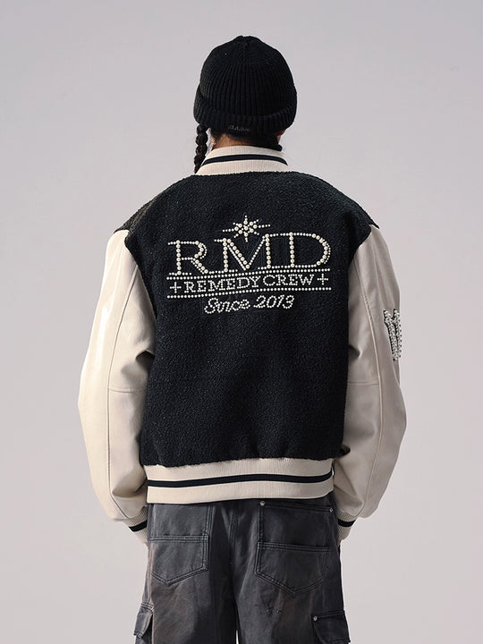 Remedy RMD Pearl Embroidered Leather Varsity Jacket | Face 3 Face