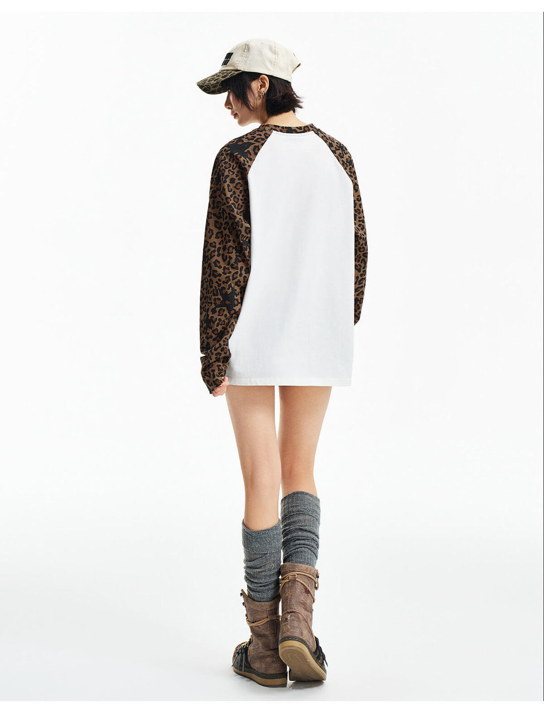 MEDM Leopard Camo Print Raglan Long Sleeve Tee | Face 3 Face