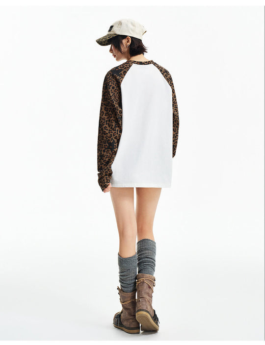 MEDM Leopard Camo Print Raglan Long Sleeve Tee | Face 3 Face