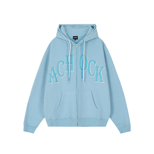 Puff print hoodies | Achock Double Hooded Rope Logo Zipper Hoodie | Face 3 Face