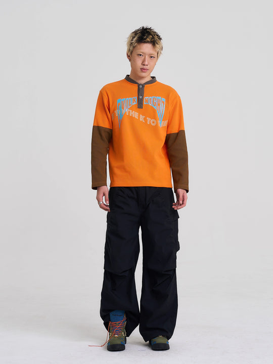 EVILKNIGHT(EK) Color Block Waffle Henley Long Sleeve Tee | Face 3 Face