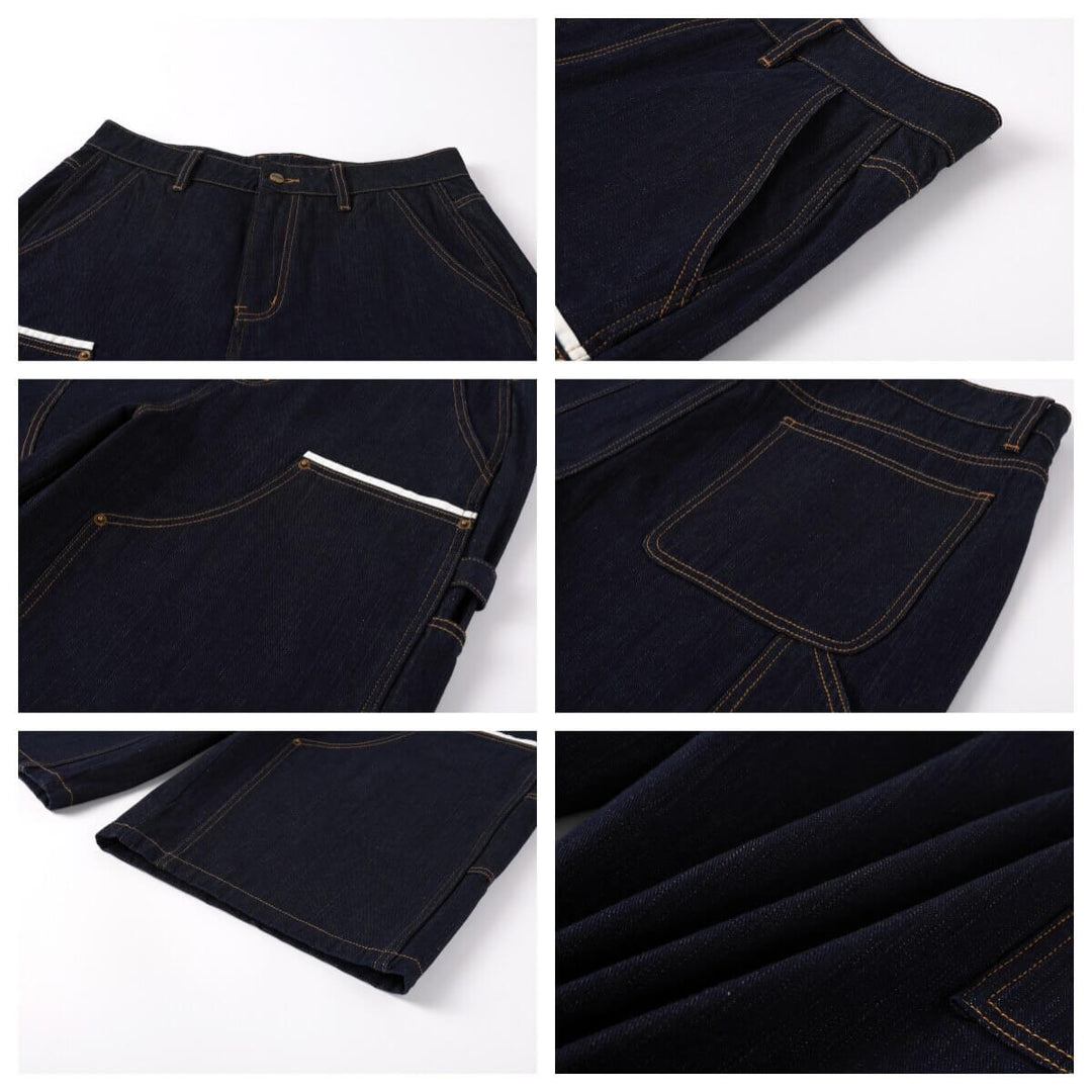 NOVACAM White Accent Line Double Knee Baggy Denim Shorts | Face 3 Face
