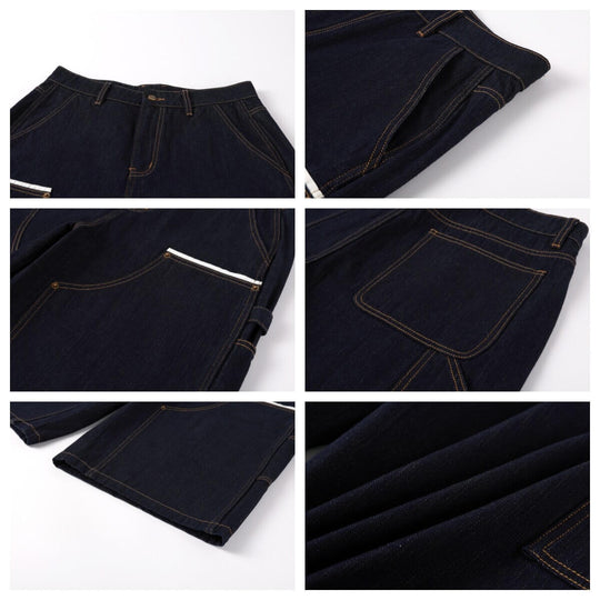 NOVACAM White Accent Line Double Knee Baggy Denim Shorts | Face 3 Face