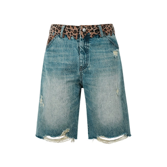 ANTIDOTE Leopard Patchwork Denim Shorts | Face 3 Face