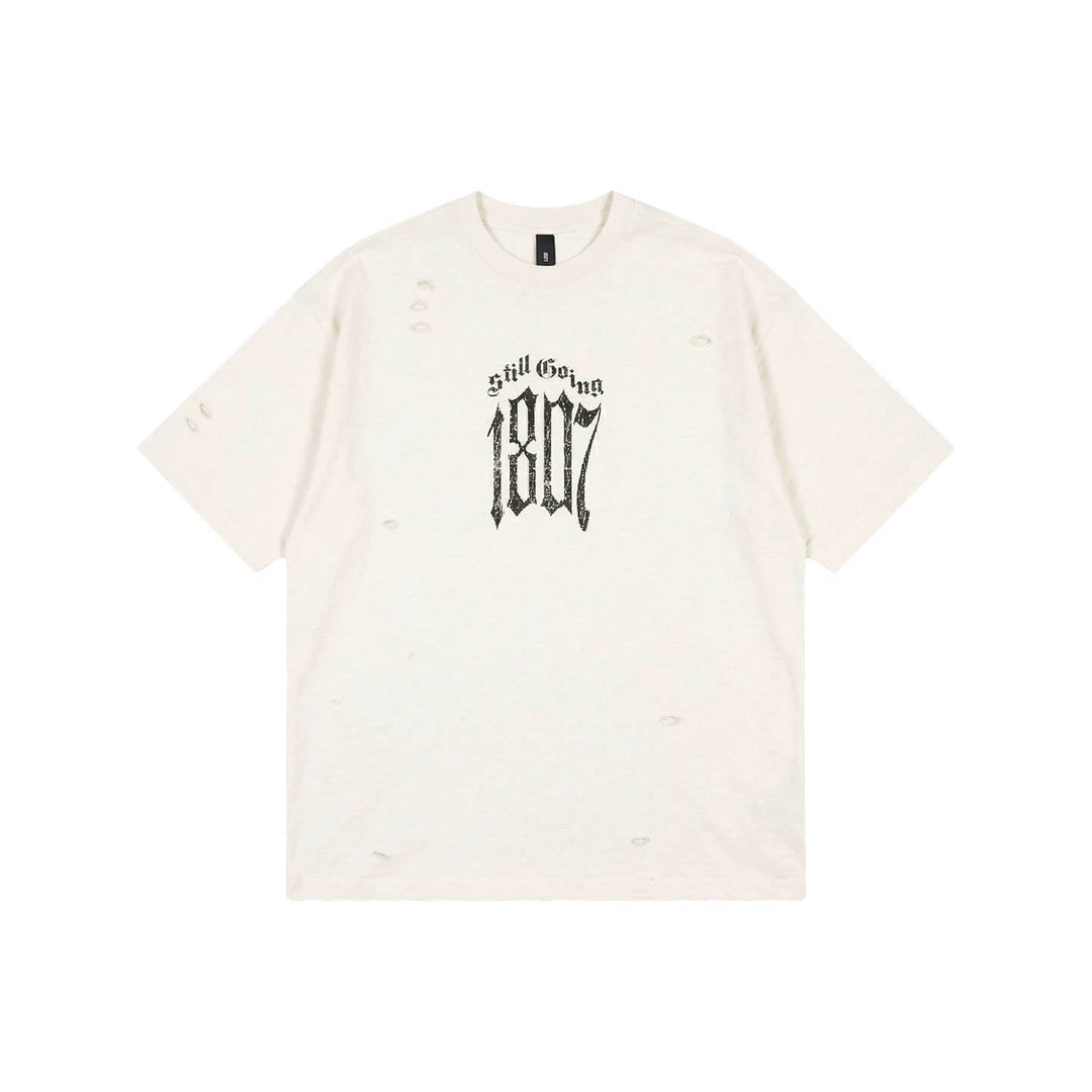 1807 Gothic Letter Angel Vintage Print Heavily Distressed Short Sleeve Tee | Face 3 Face
