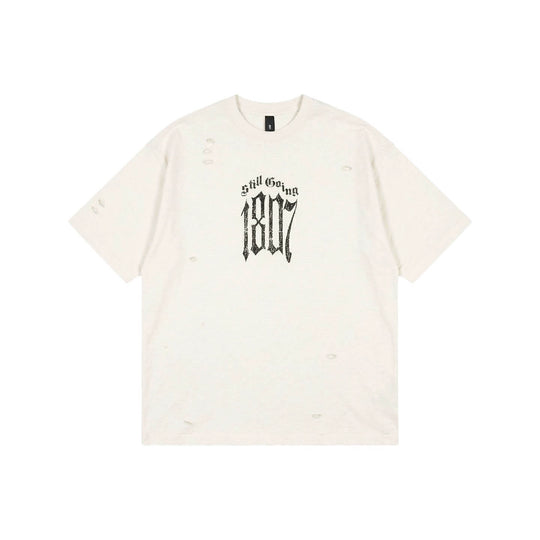 1807 Gothic Letter Angel Vintage Print Heavily Distressed Short Sleeve Tee | Face 3 Face