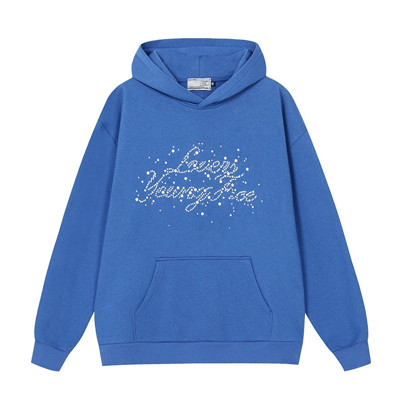 Harsh and Cruel Handwritten Font Pearl Embellished Crafted Hoodie | Face 3 Face