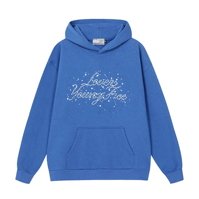 Harsh and Cruel Handwritten Font Pearl Embellished Crafted Hoodie | Face 3 Face