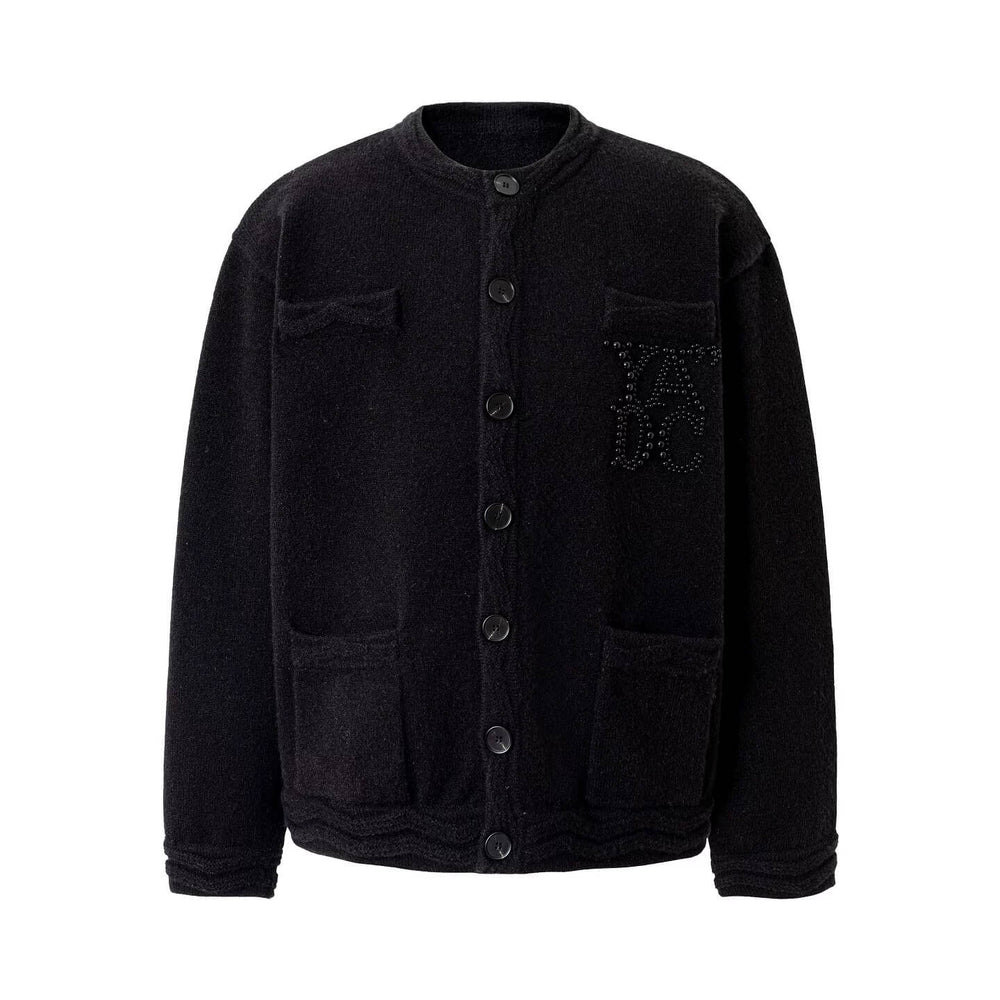 YADcrew Pearl Embellished Jacquard Knit Crew Neck Cardigan | Face 3 Face