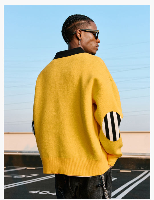 MEDM Patchwork Striped Elbow Knit Sweater | Face 3 Face