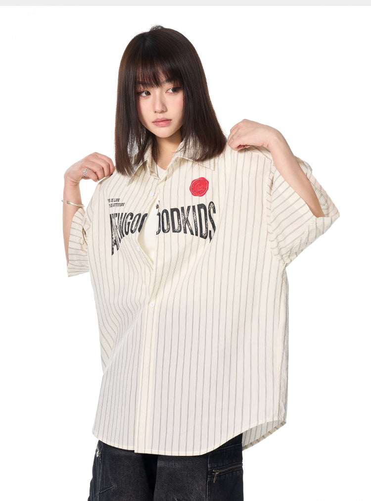 AFGK Striped Logo Print Short Sleeve Shirt | Face 3 Face