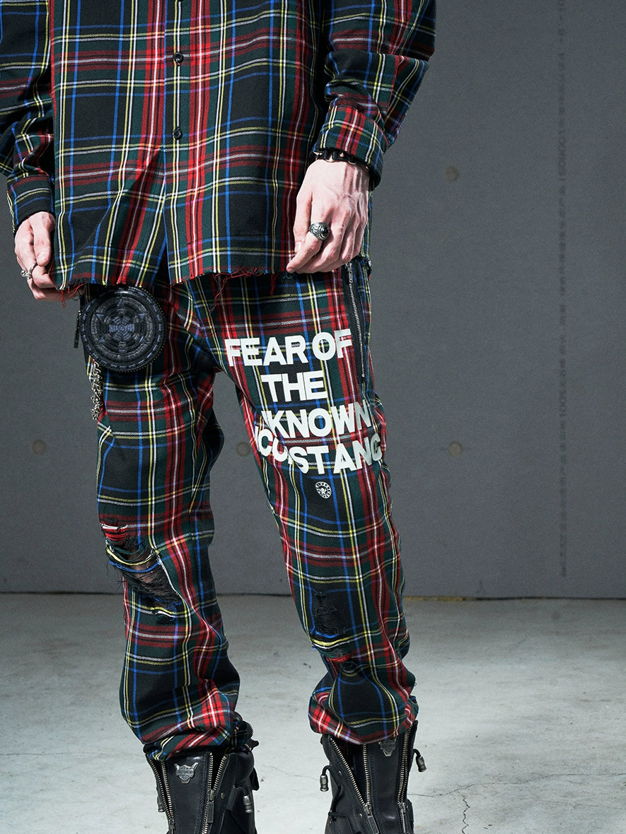 VENTUREK Tartan Check Destroyed Zipper Slim Pants | Face 3 Face