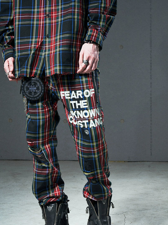 VENTUREK Tartan Check Destroyed Zipper Slim Pants | Face 3 Face