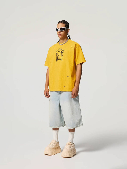 1807 Gothic Letter Angel Vintage Print Heavily Distressed Short Sleeve Tee | Face 3 Face