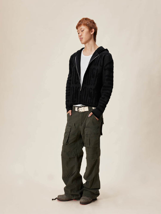 EVILKNIGHT(EK) Jacquard Knit Zip Up Hoodie