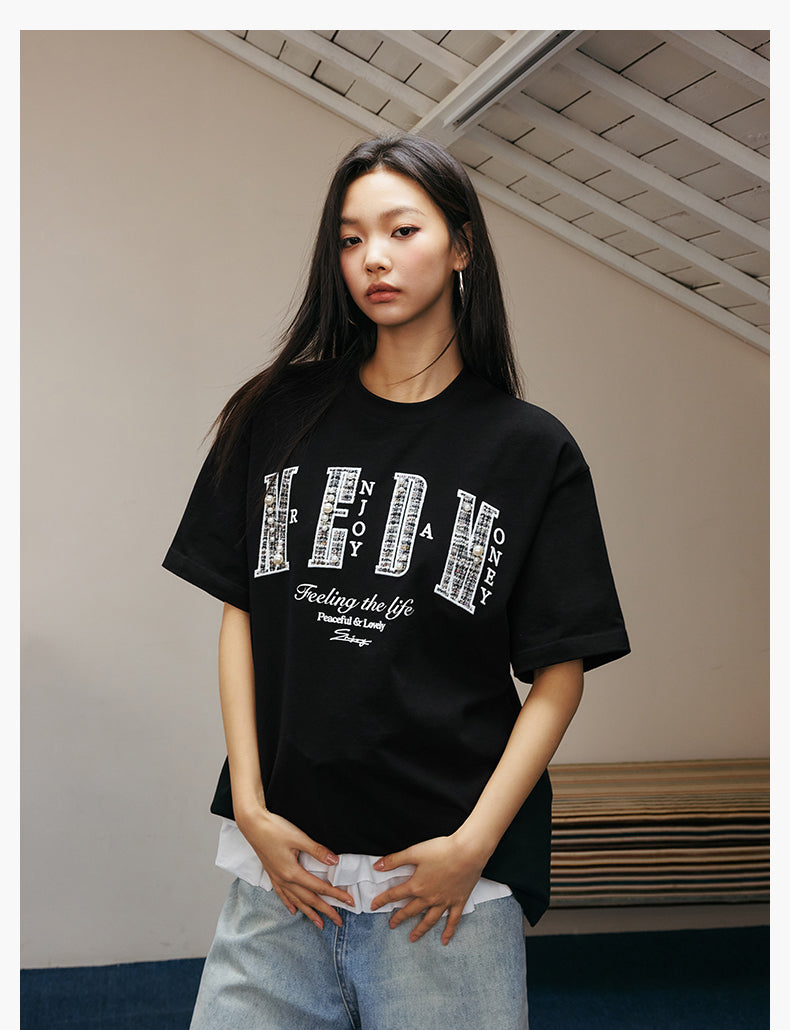 MEDM Patch Embroidered Pearl Tee | Face 3 Face