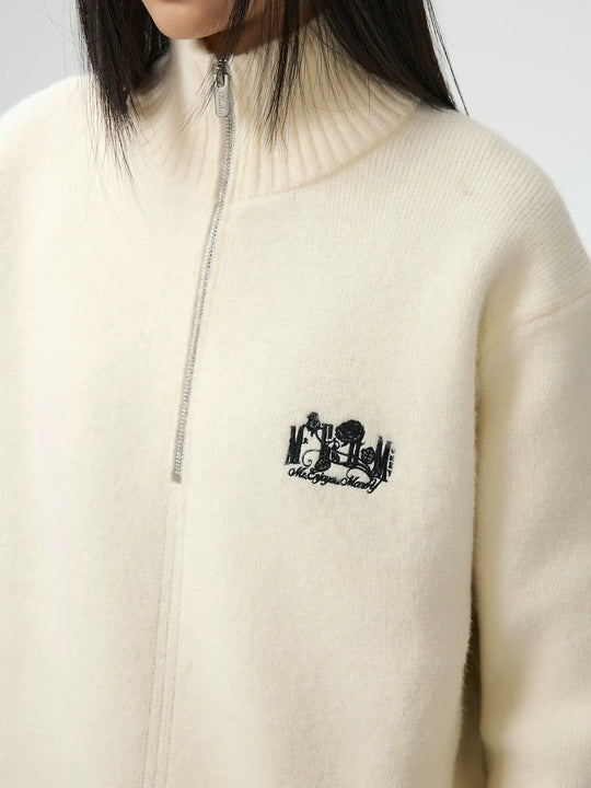 MEDM Rose Embroidered Half Zip Knit Sweater | Face 3 Face