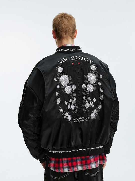 MEDM Rose Embroidered Gemstone MA-1 Bomber Jacket | Face 3 Face