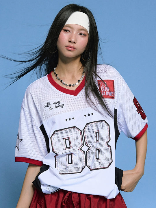 MEDM 88 Numbered Rhinestone Mesh Jersey | Face 3 Face