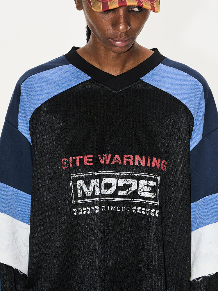 BLIND NO PLAN Colorblocked Double-Layer Jersey Long-Sleeve Tee | Face 3 Face