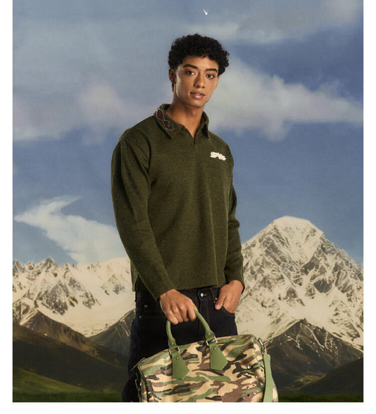 S45 Pearl and Rhinestone Long Sleeve Polo | Face 3 Face