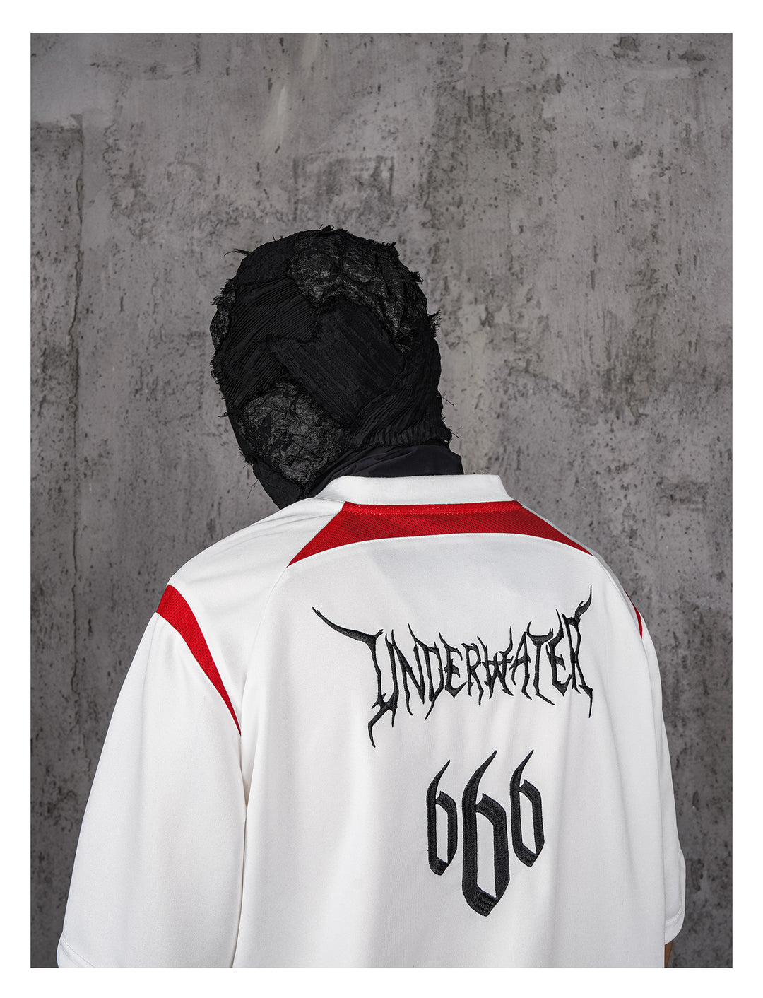 UNDERWATER White and Red Deconstructed Patchwork Embroidered Jersey Tee | Face 3 Face