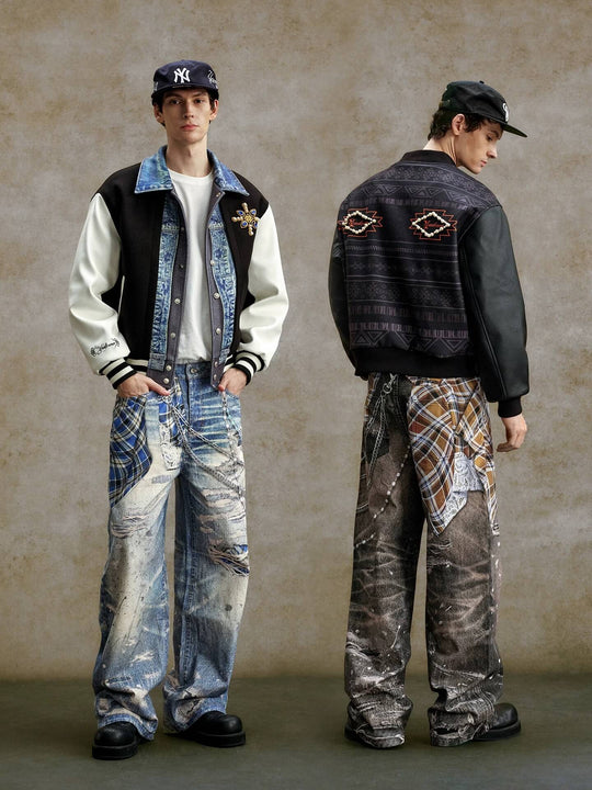 YADcrew Twisted Check Shirt 3D Digital Print Jeans | Face 3 Face