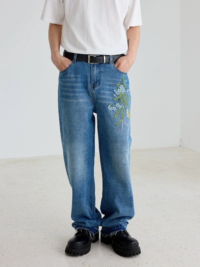 Harsh and Cruel Floral Embroidery Washed Jeans | Face 3 Face