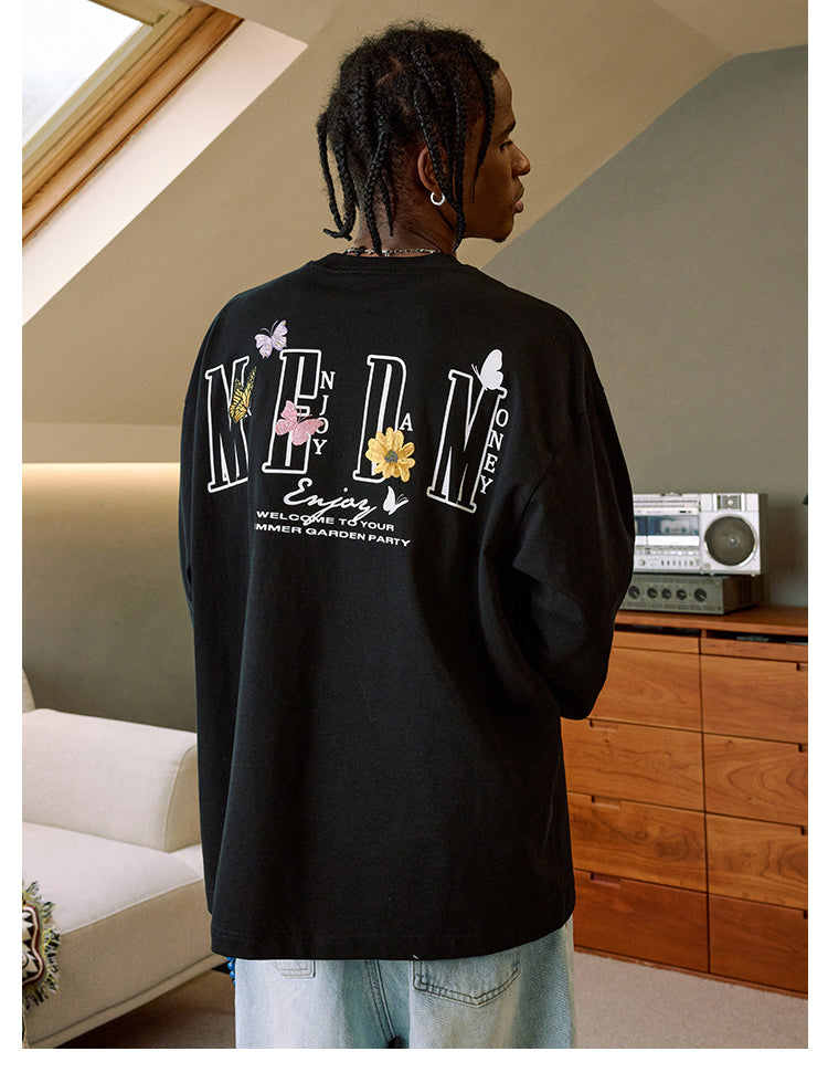 MEDM Butterfly Flower Embroidered Long Sleeve Tee | Face 3 Face