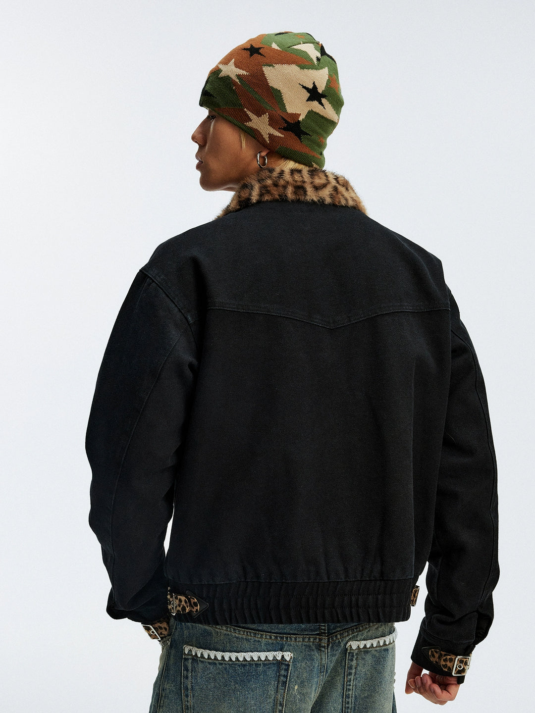 MEDM Leopard Collar Belted Work Jacket | Face 3 Face