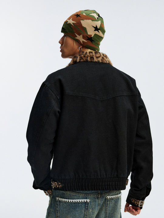 MEDM Leopard Collar Belted Work Jacket | Face 3 Face