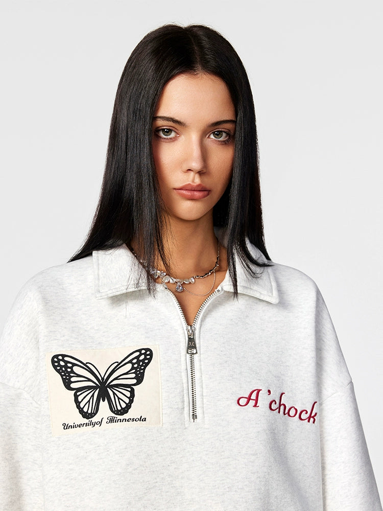 Achock Butterfly Patch Embroidered Half-Zip Sweatshirt | Face 3 Face