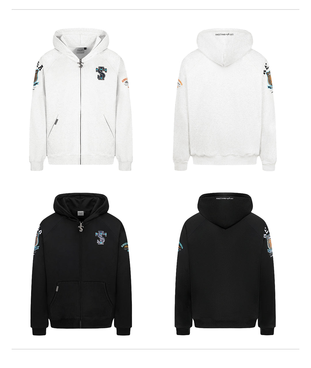 Small Town Kid Turquoise Studded Badge Embroidered Zip-Up Hoodie | Face 3 Face