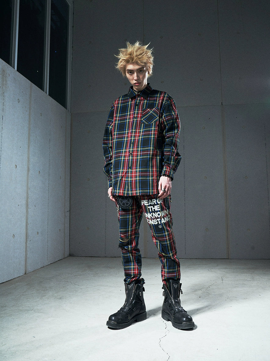 VENTUREK Tartan Check Destroyed Zipper Slim Pants | Face 3 Face