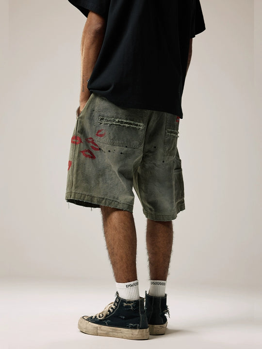 Remedy Kiss Mark Distressed Hole Work Painter Shorts | Face 3 Face