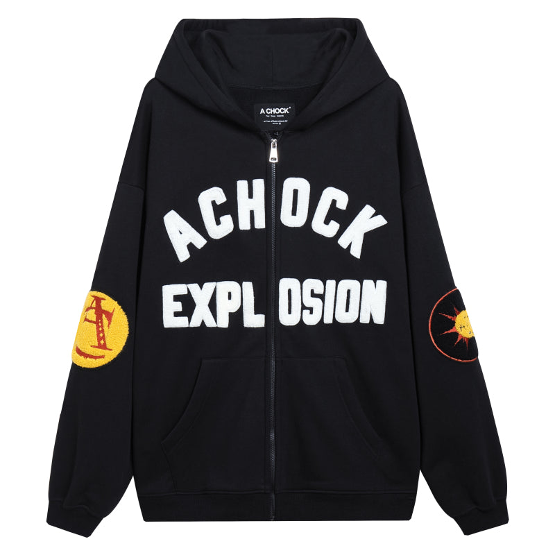 Achock Arm Patch Logo Embroidery Zipper Hoodie | Face 3 Face