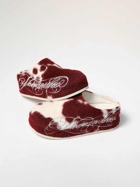 KARMANISTIC Fur Embroidered Red Slipper Clogs | Face 3 Face