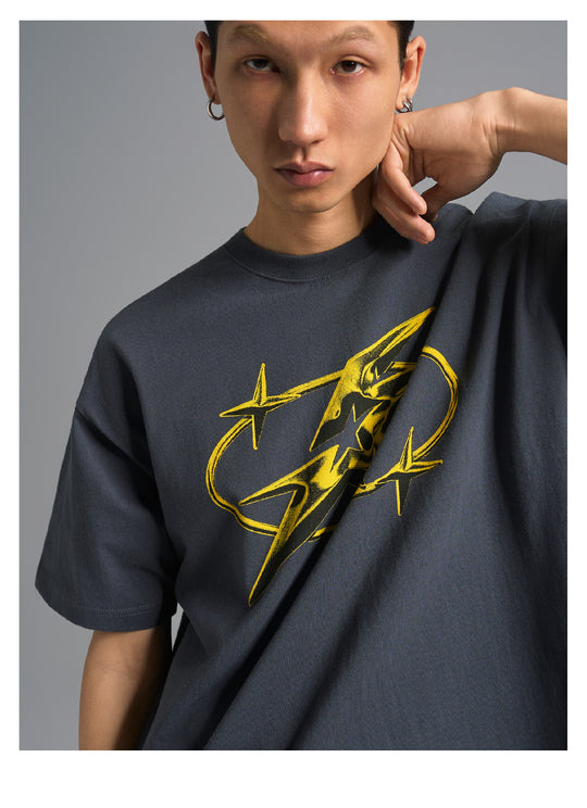 S45 Metal Star Font Printed Tee | Face 3 Face
